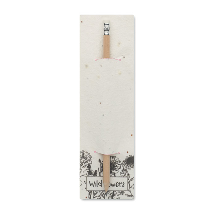 PENSEED pieštukas Klasikinis natūralaus medžio pieštukas su trintuku. Pateikiamas sėklų popieriaus (laukinių gėlių) maišelyje. Tvari ir šiuolaiškiška dovana.