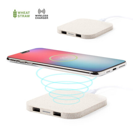 Belaidis įkroviklis kviečių šiaudų pluoštas ir ABS 10W, iš kviečių šiaudų pluoštas ir ABS, su USB jungtimi
