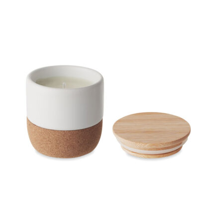 Menkaure Plant based wax žvakė 80 g – gaminys iš akmens masės, išsiskiriantis bambuko detalės ir kamštinės detalės