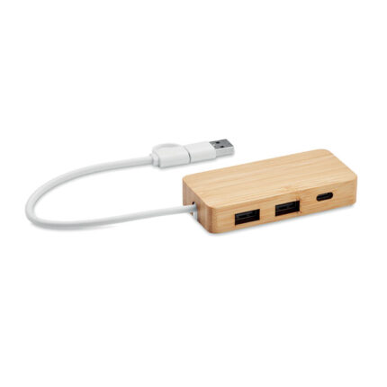 Hubbam Bambukinis USB 3 ports šakotuvas – gaminys iš bambuko, išsiskiriantis bambuko detalės
