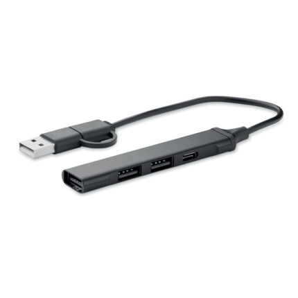 Current USB 4 port šakotuvas 19 cm – gaminys iš aliuminio, išsiskiriantis pagamintas iš perdirbtų arba atsakingiau pasirin...