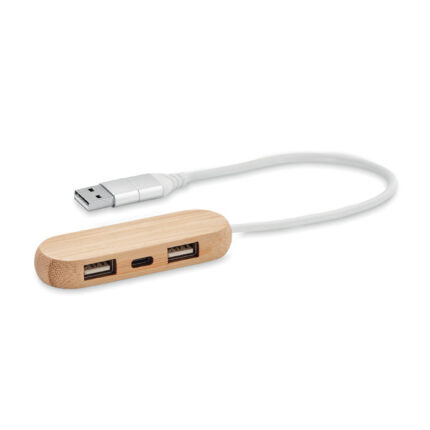 Vina C 3 jungčių USB šakotuvas su dviguba įvestimi – 3 jungčių USB šakotuvas su dviguba įvestimi iš bambuko.