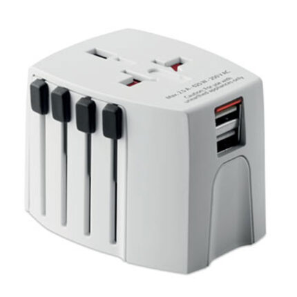 Universalus kelioninis elektros adapteris su USB – polikarbonatas